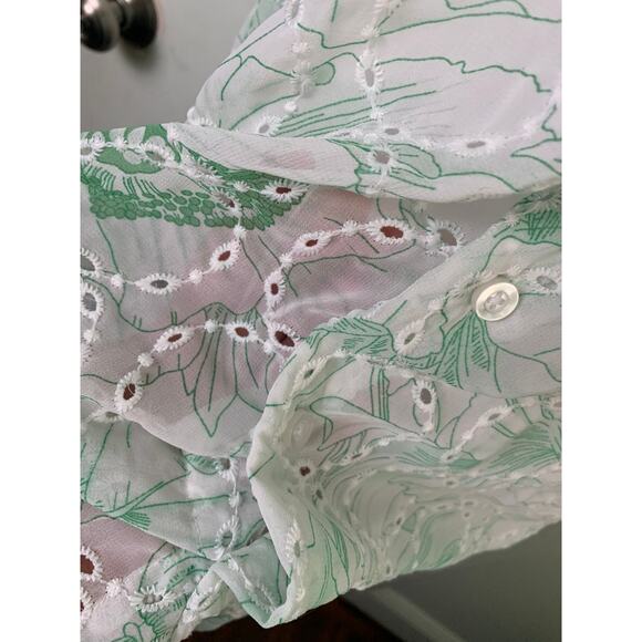 Portabella New York Embroidered Chiffon Men Shirt M Green Floral Boho - Picture 8 of 11
